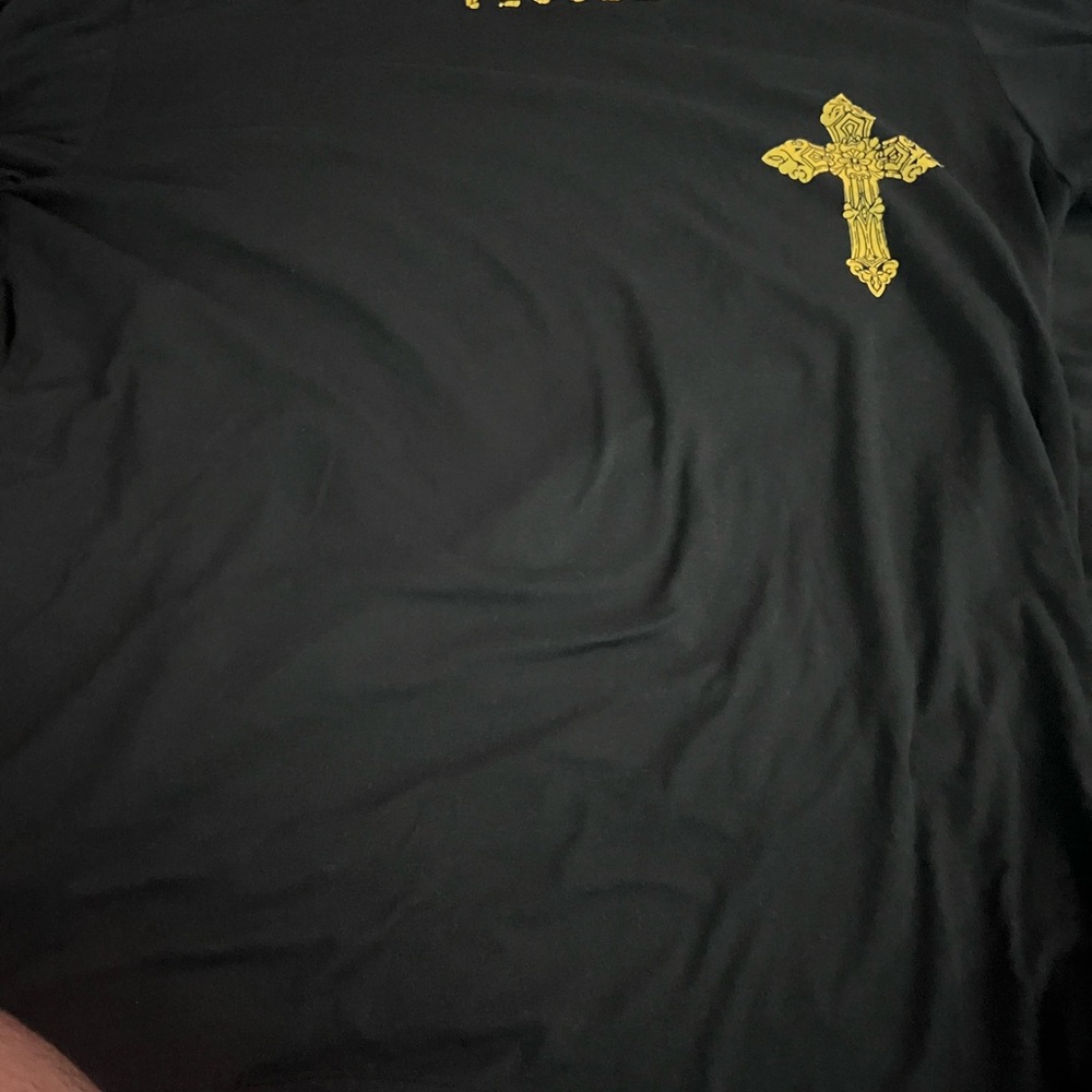 Black Shirt with Gold Cross Design